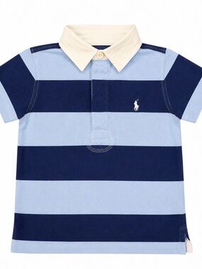 Polo by Ralph Lauren Light Blue & Navy Striped Polo with Cream Collar